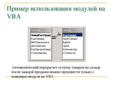 Пример использования модулей на VBA Автоматический перерасчет остатка товаров...