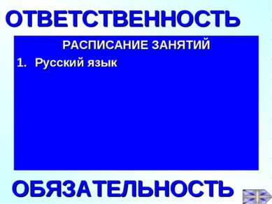 ОТВЕТСТВЕННОСТЬ РАСПИСАНИЕ ЗАНЯТИЙ Русский язык ОБЯЗАТЕЛЬНОСТЬ