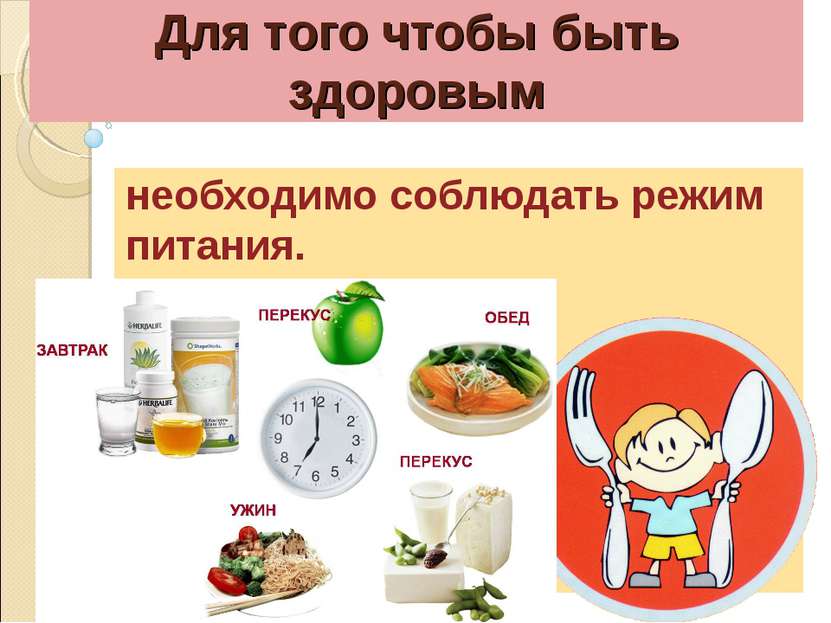 Для того чтобы быть здоровым необходимо соблюдать режим питания.