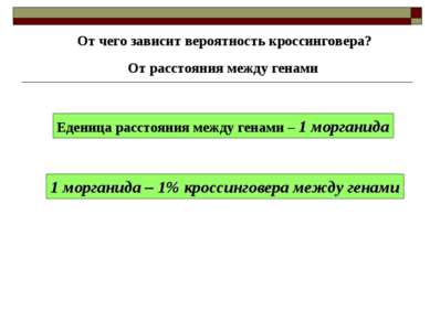 От расстояния между генами От чего зависит вероятность кроссинговера? Еденица...