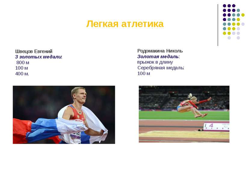 Легкая атлетика Швецов Евгений 3 золотых медали: 800 м 100 м 400 м. Родомакин...