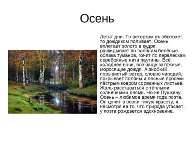 Осень Летят дни. То ветерком их обвевает, то дождиком поливает. Осень вплетае...