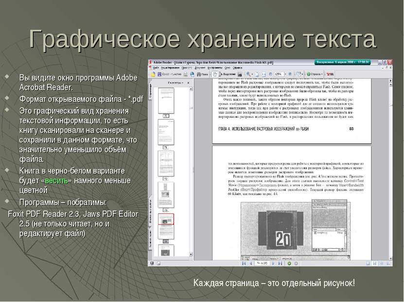 Графическое хранение текста Вы видите окно программы Adobe Acrobat Reader. Фо...