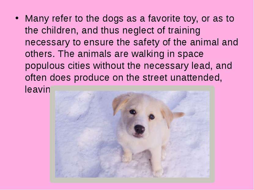 Many refer to the dogs as a favorite toy, or as to the children, and thus neg...