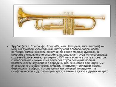 Труба (итал. tromba, фр. trompette, нем. Trompete, англ. trumpet) — медный ду...