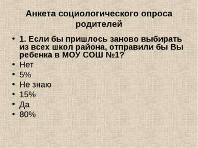 Анкета социологического опроса родителей 1. Если бы пришлось заново выбирать ...