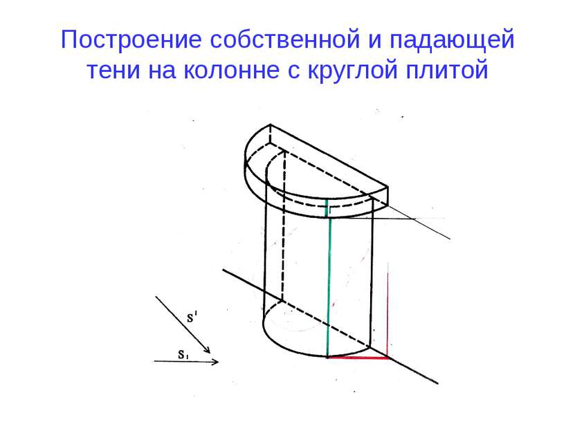 Построение собственной и падающей тени на колонне с круглой плитой