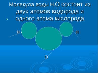 Молекула воды Н2О состоит из двух атомов водорода и одного атома кислорода Н Н О