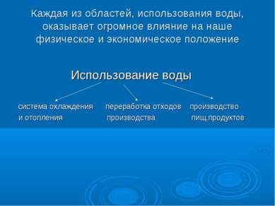 Каждая из областей, использования воды, оказывает огромное влияние на наше фи...