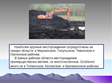 Наиболее крупные месторождения сосредоточены на севере области, в Мариинском,...