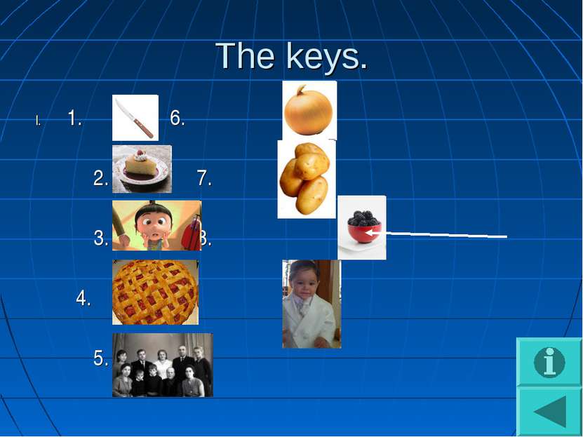 The keys. 1. 6. 2. 7. 3. 8. 4. 9. 5.