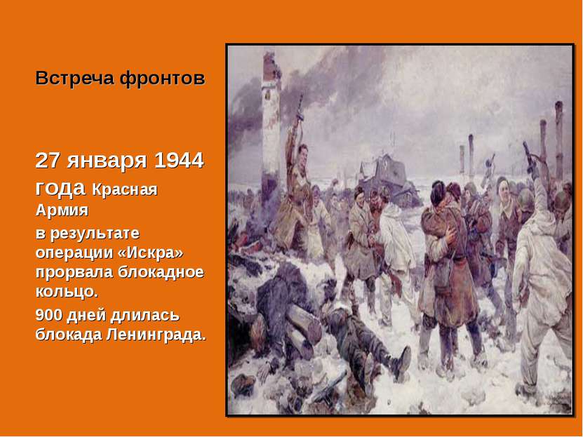 Встреча фронтов 27 января 1944 года Красная Армия в результате операции «Искр...