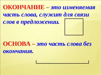 ОКОНЧАНИЕ – это изменяемая часть слова, служит для связи слов в предложении. ...