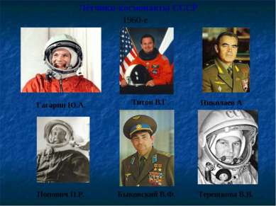 Лётчики-космонавты СССР 1960-е Гагарин Ю.А. Титов В.Г. Николаев А Попович П.Р...