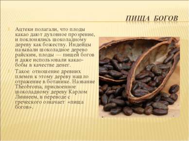 Ацтеки полагали, что плоды какао дают духовное прозрение, и поклонялись шокол...