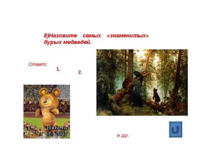 8)Назовите самых «знаменитых» бурых медведей. Ответ: 1. 2. и др.