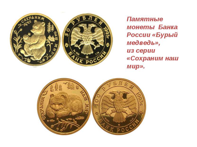Памятные монеты Банка России «Бурый медведь», из серии «Сохраним наш мир».
