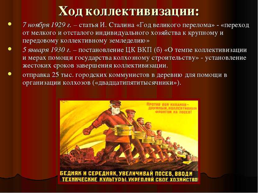Ход коллективизации: 7 ноября 1929 г. – статья И. Сталина «Год великого перел...
