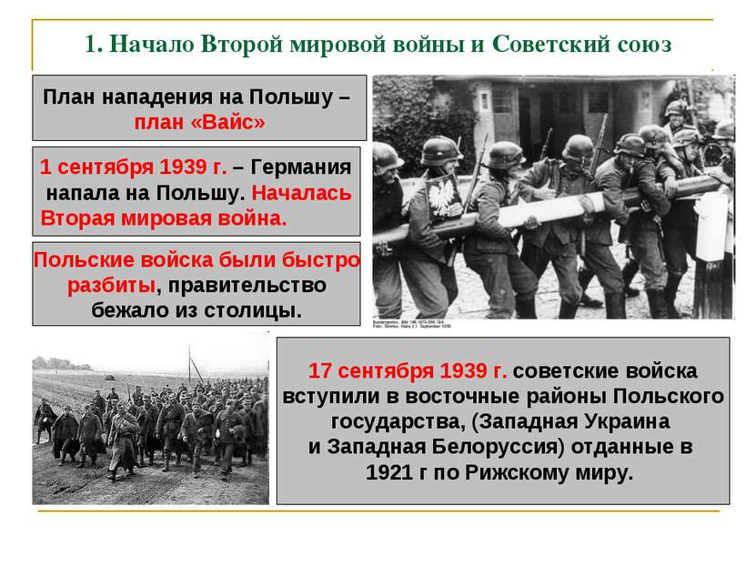 1. Начало Второй мировой войны и Советский союз 1 сентября 1939 г. – Германия...