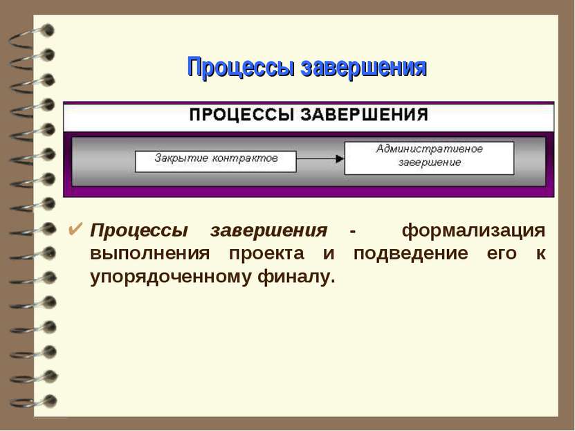 Процессы завершения Процессы завершения - формализация выполнения проекта и п...