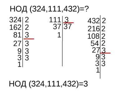 НОД (324,111,432)=? 324 2 162 2 81 3 27 111 3 37 54 432 2 2 108 3 9 3 3 3 1 3...
