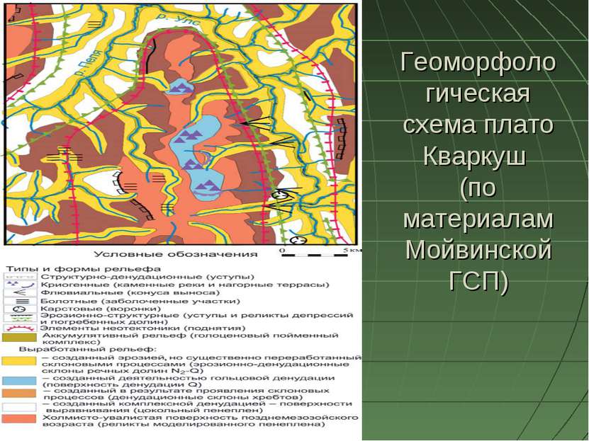 Геоморфологическая схема плато Кваркуш  (по материалам Мойвинской ГСП)