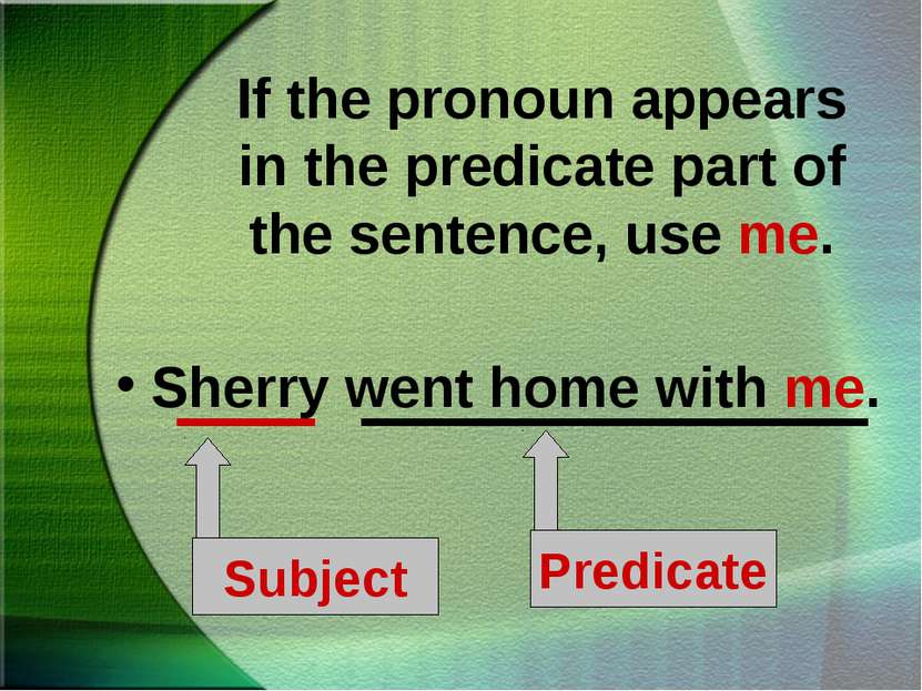 If the pronoun appears in the predicate part of the sentence, use me. Sherry ...