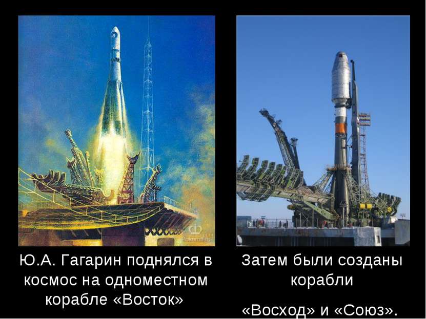 Ю.А. Гагарин поднялся в космос на одноместном корабле «Восток» Затем были соз...