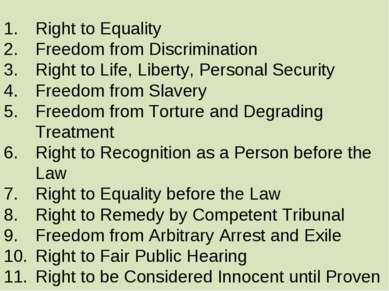 Right to Equality Freedom from Discrimination Right to Life, Liberty, Persona...
