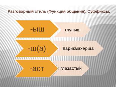 Разговорный стиль (Функция общения). Суффиксы.