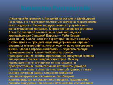 Княжество Лихтенштейн Лихтенштейн граничит с Австрией на востоке и Швейцарией...