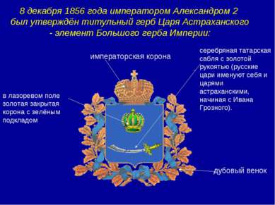 8 декабря 1856 года императором Александром 2 был утверждён титульный герб Ца...
