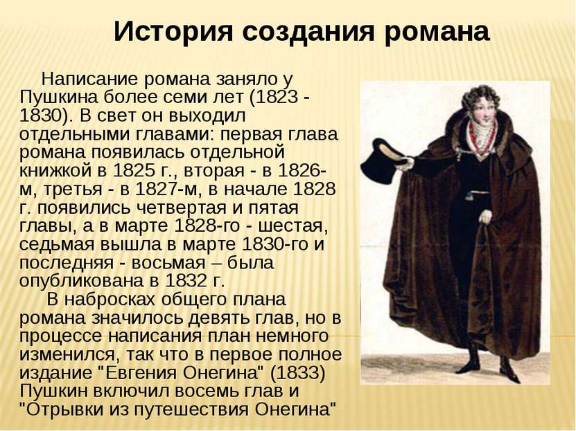 История создания романа Написание романа заняло у Пушкина более семи лет (182...