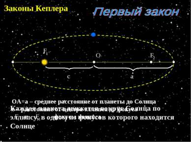 Законы Кеплера О Каждая планета движется вокруг Солнца по эллипсу, в одном из...