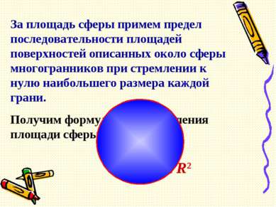 За площадь сферы примем предел последовательности площадей поверхностей описа...