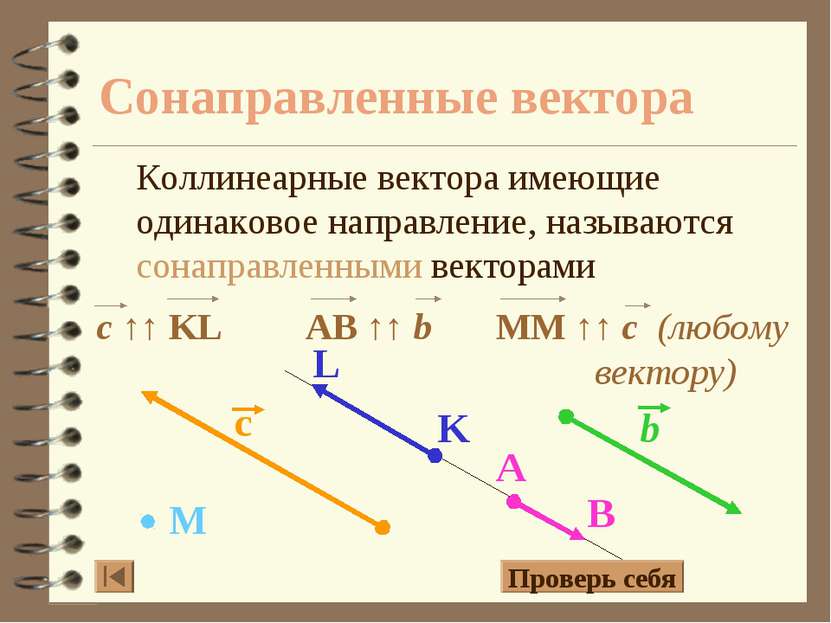 Сонаправленные вектора Коллинеарные вектора имеющие одинаковое направление, н...