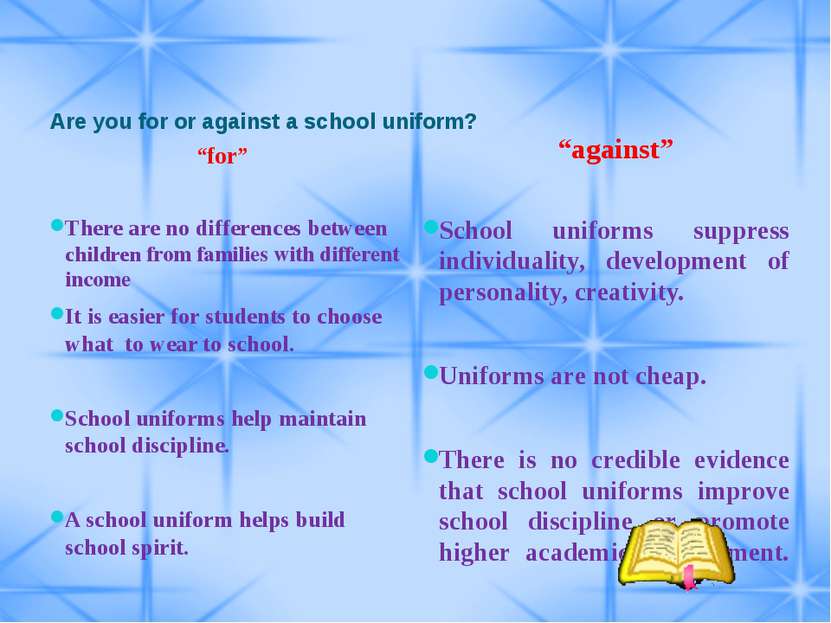 Are you for or against a school uniform? “for” There are no differences betwe...