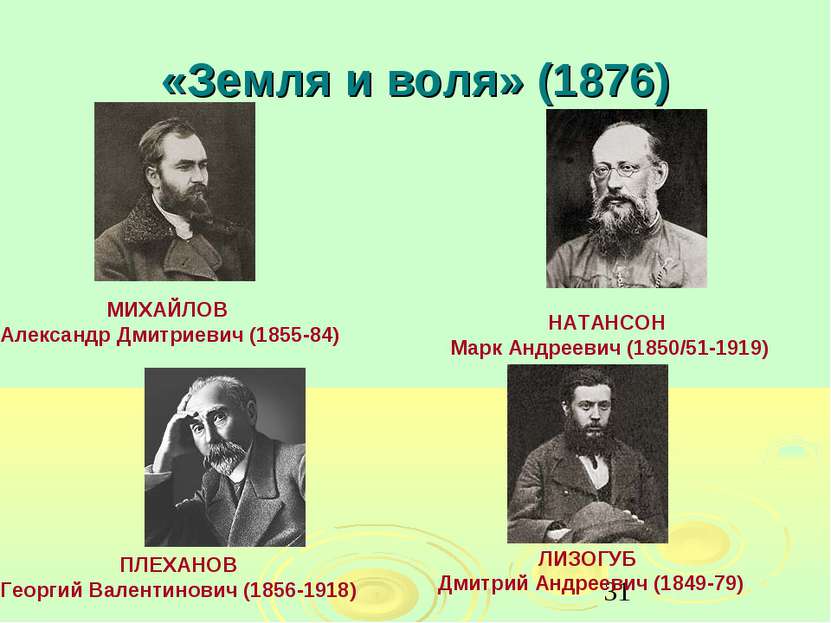 «Земля и воля» (1876) МИХАЙЛОВ Александр Дмитриевич (1855-84) НАТАНСОН Марк А...