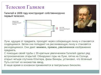 Телескоп Галилея Галилей в 1609 году конструирует собственноручно первый теле...