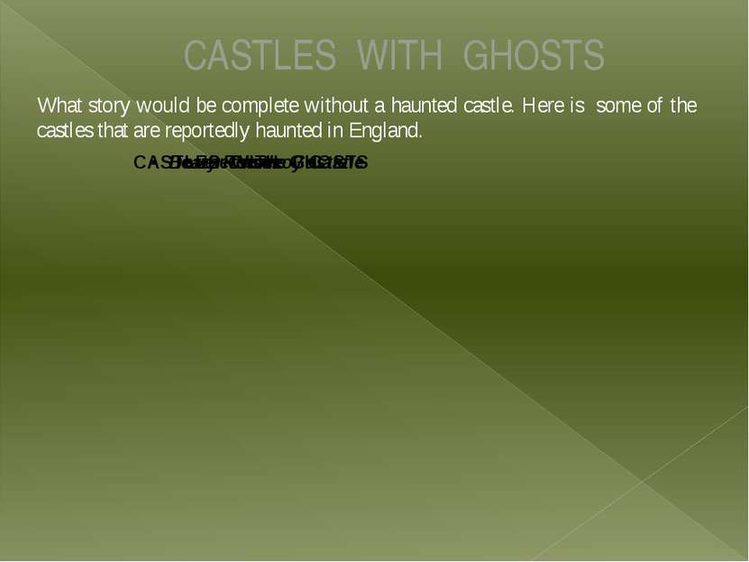 CASTLES WITH GHOSTS What story would be complete without a haunted castle. He...