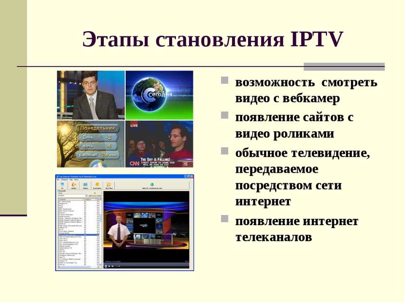 Этапы становления IPTV возможность  смотреть видео с вебкамер появление сайто...