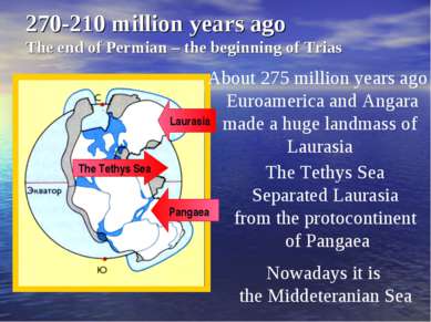 270-210 million years ago The end of Permian – the beginning of Trias About 2...