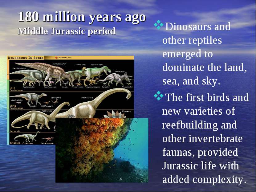 180 million years ago Middle Jurassic period Dinosaurs and other reptiles eme...