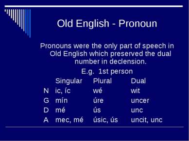 Old English - Pronoun Pronouns were the only part of speech in Old English wh...