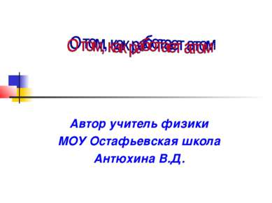 Автор учитель физики МОУ Остафьевская школа Антюхина В.Д.