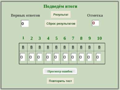 Подведём итоги Верных ответов Отметка Просмотр ошибок в в в в в в в в в в 1 2...