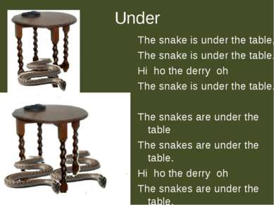 Under The snake is under the table, The snake is under the table. Hi ho the d...