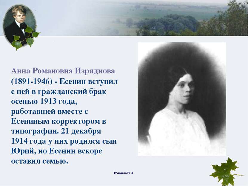 Конахина О. А. Анна Романовна Изряднова (1891-1946) - Есенин вступил с ней в ...