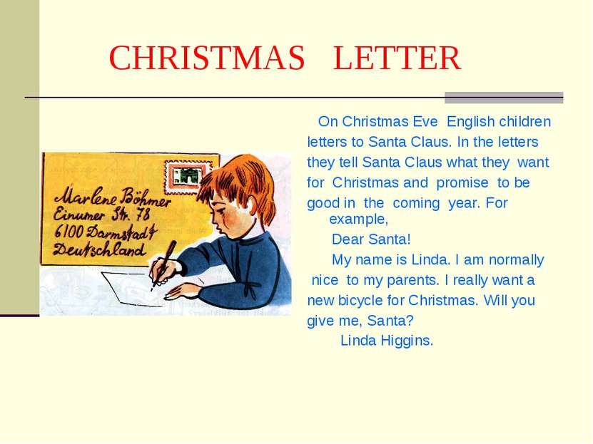 CHRISTMAS LETTER On Christmas Eve English children letters to Santa Claus. In...