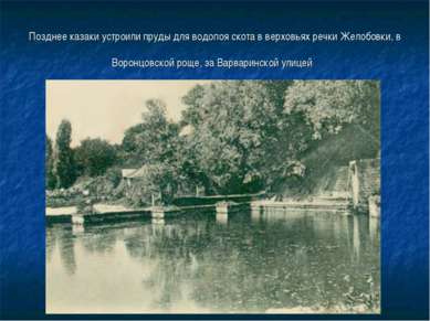 Позднее казаки устроили пруды для водопоя скота в верховьях речки Желобовки, ...